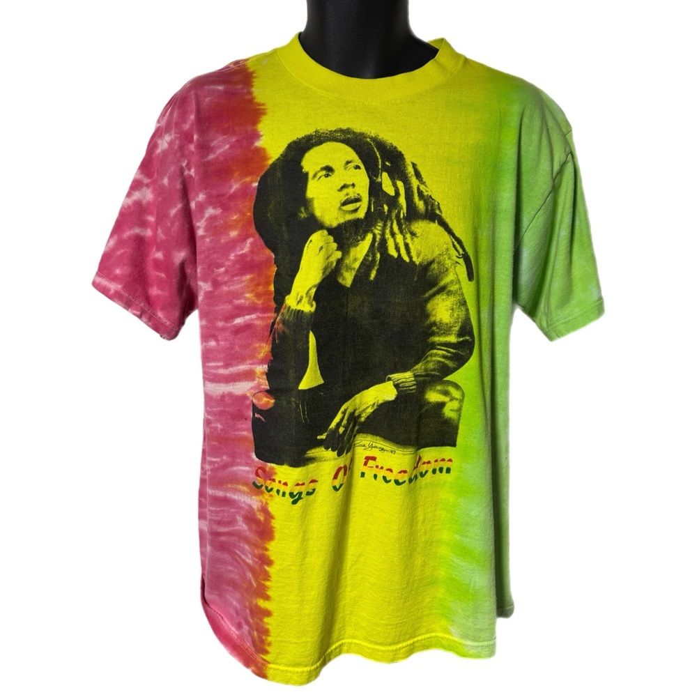 Vintage Bob Marley Songs Of Freedom Tie Dye 1997 Tee T-Shirt XL Red Green Yellow